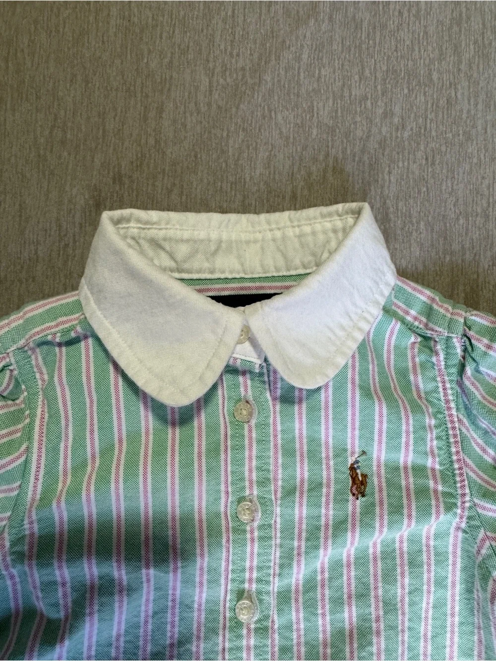 Ralph Lauren Toddler Green & Pink Striped Button Up Shirt White Collar Pony Logo
